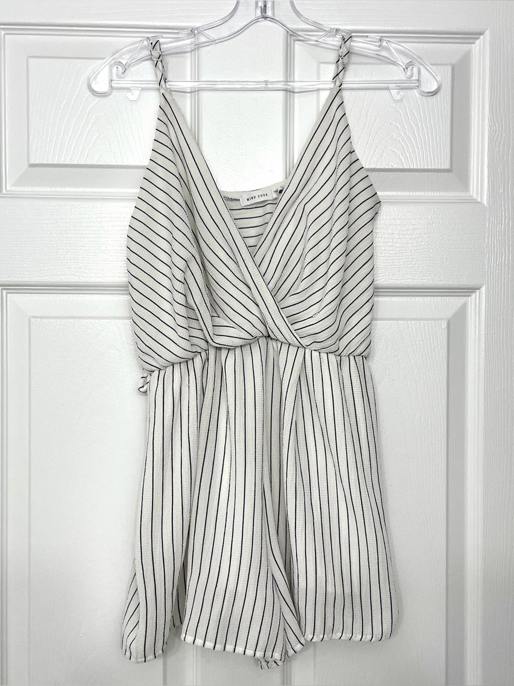 Mind Code Black & White Striped Cami Romper Medium